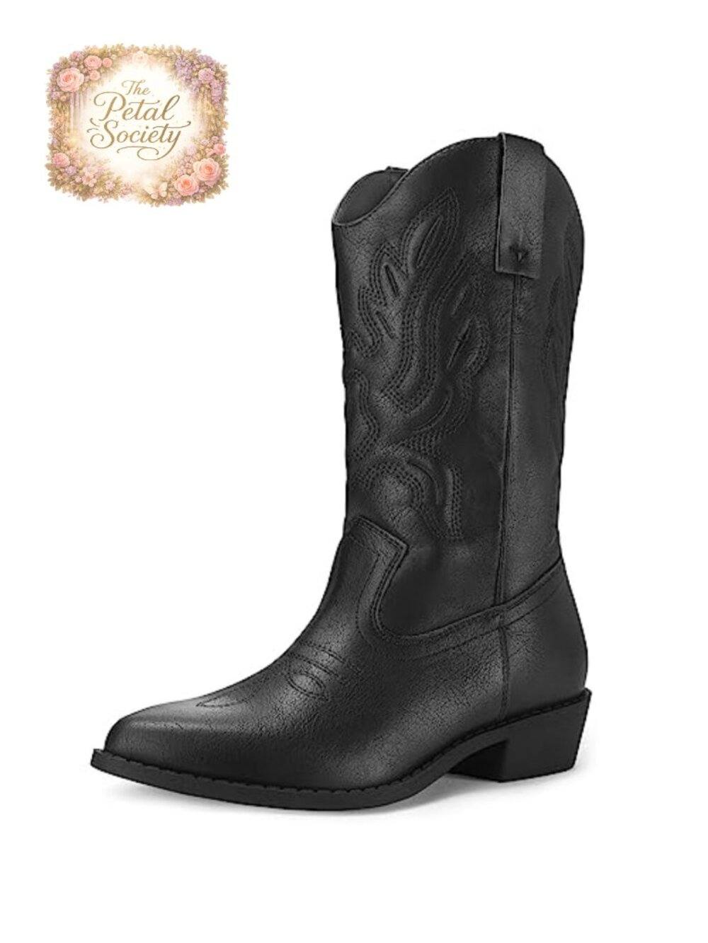 Women Cowboy Boots Mid Calf Chunky Heel Embroidered Western Cowgirl